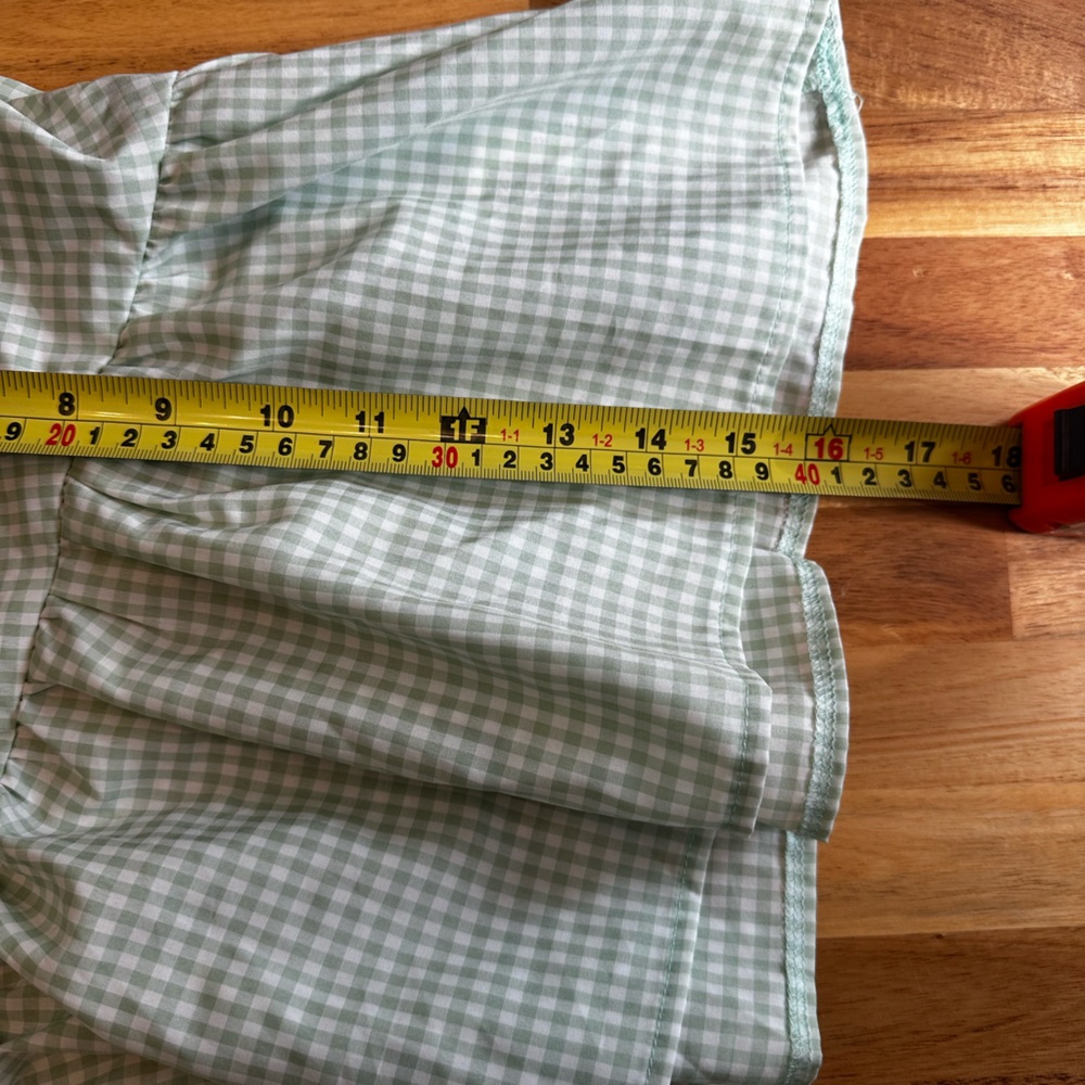 SHEIN Light Green‎ White Gingham Puff Sleeve Blouse size Large - Picture 9 of 10